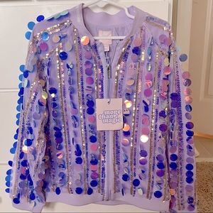 NWT Zip Bomber Jacket Purple iridescent sequins! Size 6/6x. So glam!